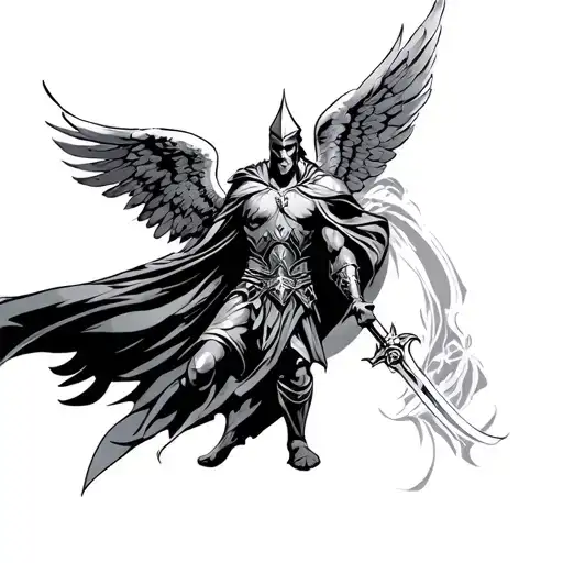 crusader man angel tattoo design idea