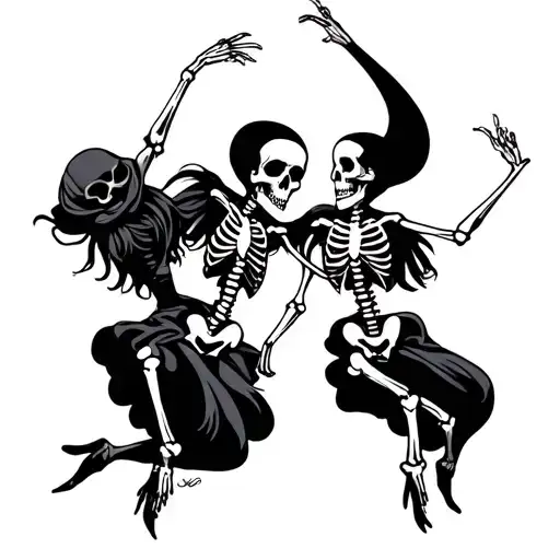 dancing skeleton couple tattoo design idea