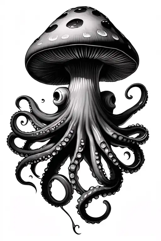 octopus with a mushroom coming out of head tattoo design idea