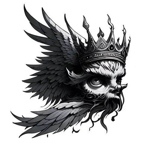 An unusual angel shared good and evil Gremass fire elements, good eye crown crown tribe tattoo tattoo design idea