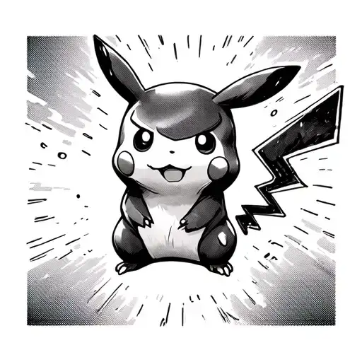 pikachu playing on play station rainy days and llighting strikes tattoo design idea