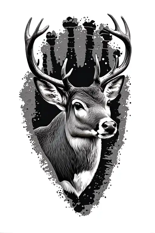 buck deer and baby foot print tattoo design idea