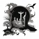 graveyard scene tattoo design idea