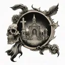 graveyard scene tattoo design idea