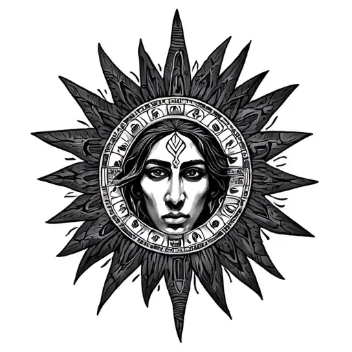 rodriguez tattoo with aztec sun calendar surrounded tattoo design idea