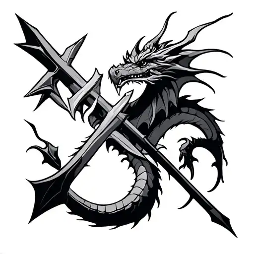 dragon + Cross + arrow tattoo design idea