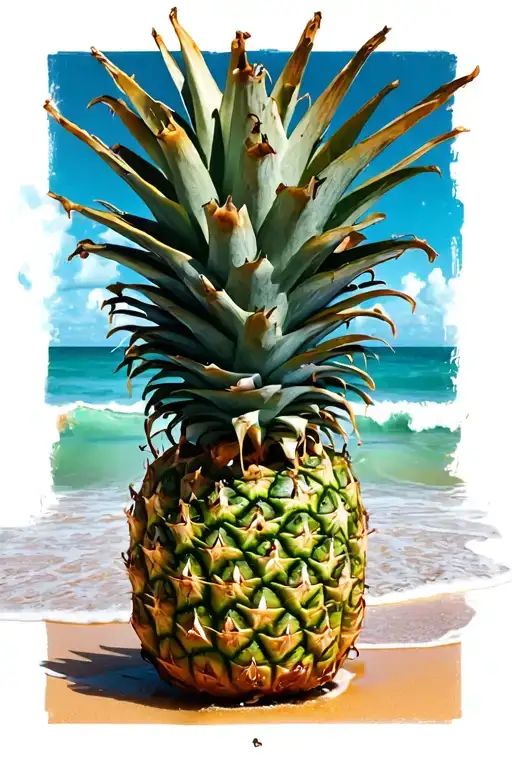 upside down pineapple beach tattoo design idea