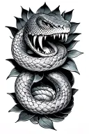 Snake with Fangs around a Lotus tattoo design idea