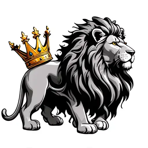 majestic lion with king crown tattoo design idea