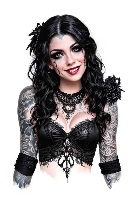 beautiful goth girl with a beautiful smile,big boobs, and tattoos tattoo design idea