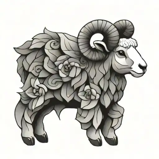 Merge an image of geometric figure of a lamb that symbolizes humility and wings of butterfly that symbolizes growth  tattoo design idea