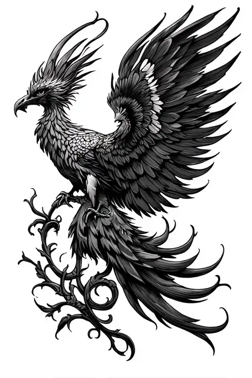 Phenix tattoo sketch on the back in the classic style tattoo design idea