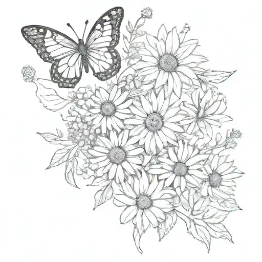 butterfly, bee, daisies, sunflowers, wildflowers tattoo design idea