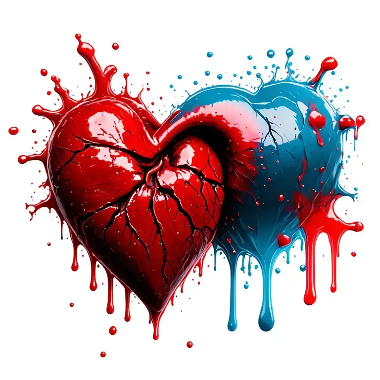 dead and gory broken heart bleeding in a 3d real style with the colour.if bruise and beaten tattoo design idea