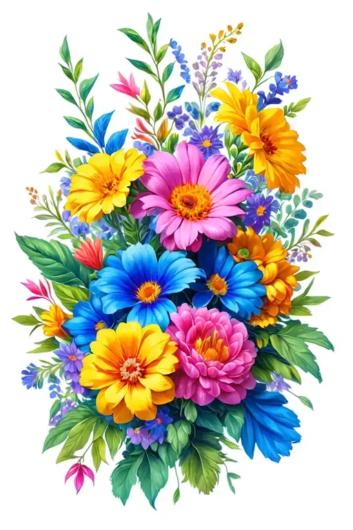 colorful flower arrangement tattoo design idea