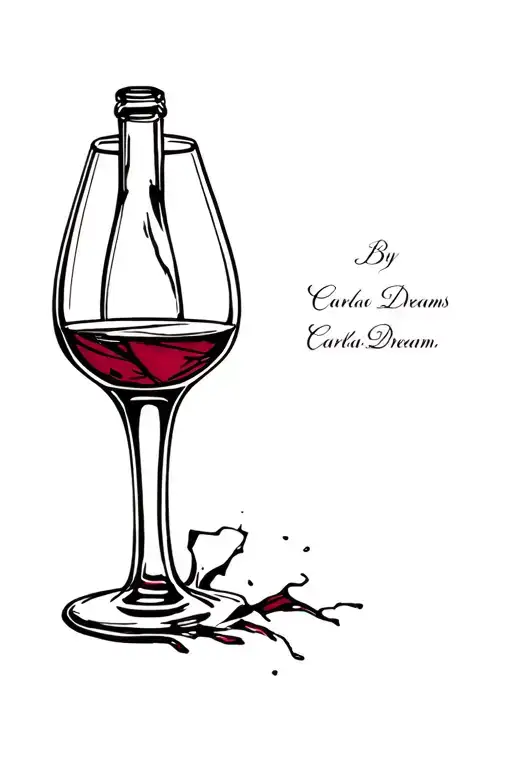 broken wine glass with wine bottle, inspired by Carlas Dreams songs tattoo design idea