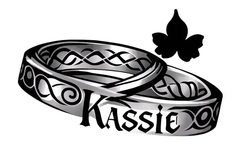 Celtic eternity band tattoo for arm with the name Kassie in it. tattoo design idea
