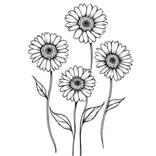 four gerbera daisies intertwined tattoo design idea