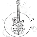 flower of life, guitar mixed with piano, musical notes tattoo design idea