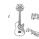 flower of life, guitar mixed with piano, musical notes tattoo design idea