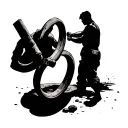 shadow of a man standing in a ring and working on a ring with hammer and chisel tattoo design idea