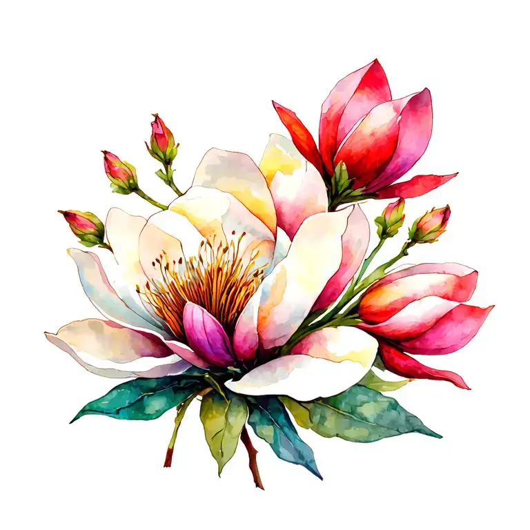 Indian paint brush and magnolia flowers wrapped around Ricky  tattoo design idea