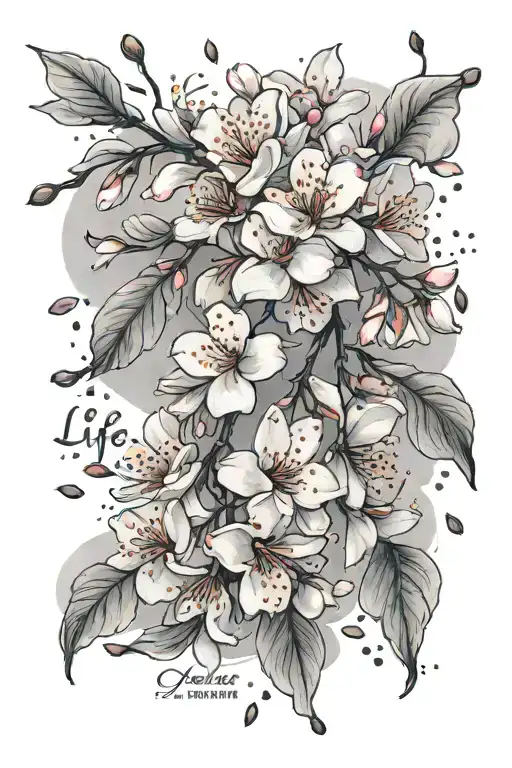 cherry blossom petals falling with words 'life is a beautiful struggle' tattoo design idea