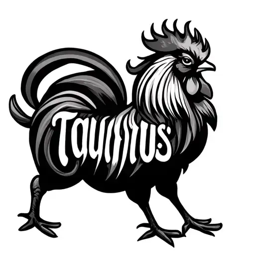 Taurus, rooster, continuous word tattoo design idea