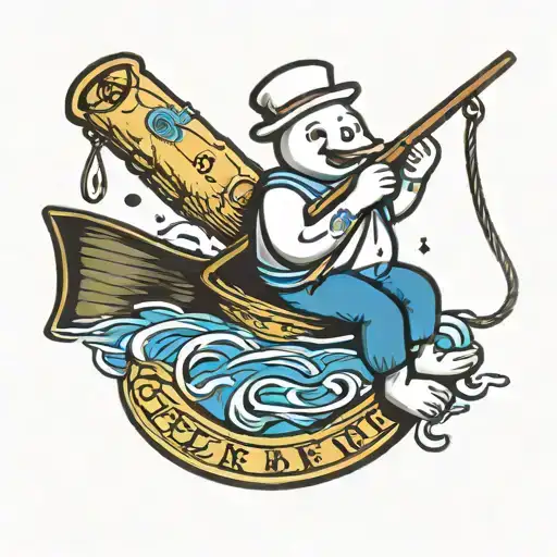 suicide memorial of a Pillsbury dough boy fishing with a semi colon hook tattoo design idea