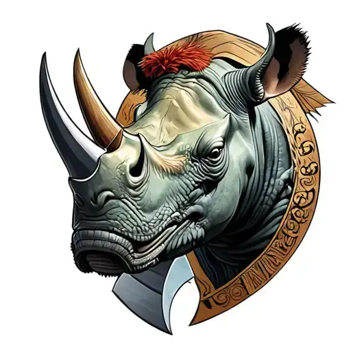 rhino head soldier with axe tattoo design idea