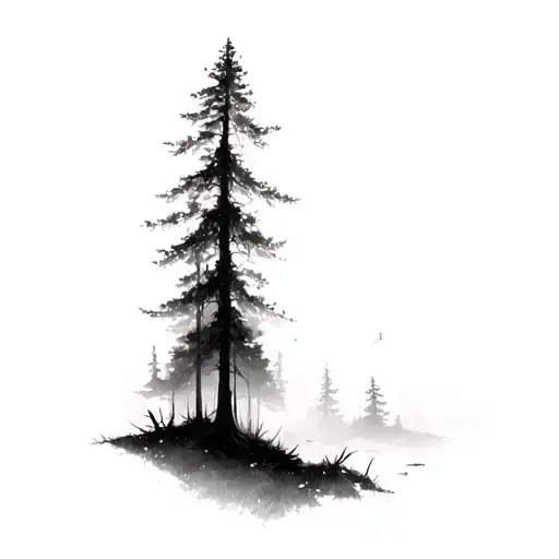 fade dense forest landscape tattoo design idea