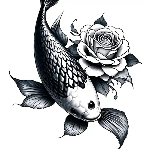 Koi & rose tattoo design idea
