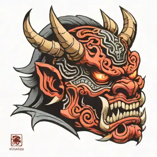 oni demon mask tattoo design idea