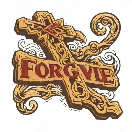 wooden cross with the word forgive across tattoo design idea