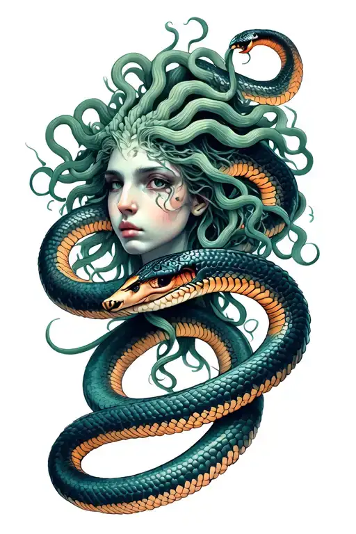 medusa sleave with snakes wrapping tattoo design idea