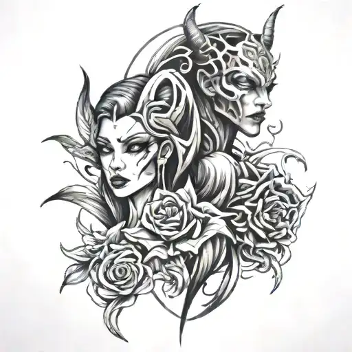 titi angie and evil tattoo design idea
