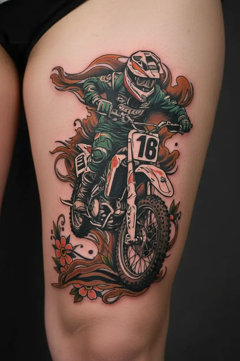 design a motocross tattoo with a number plate of 118 tattoo design idea