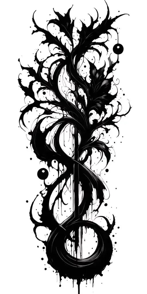 High contrast brush-like strokes dark aesthetic surrealist gothic blackwork otherworldly ornamental abstract sigilism tattoo design idea