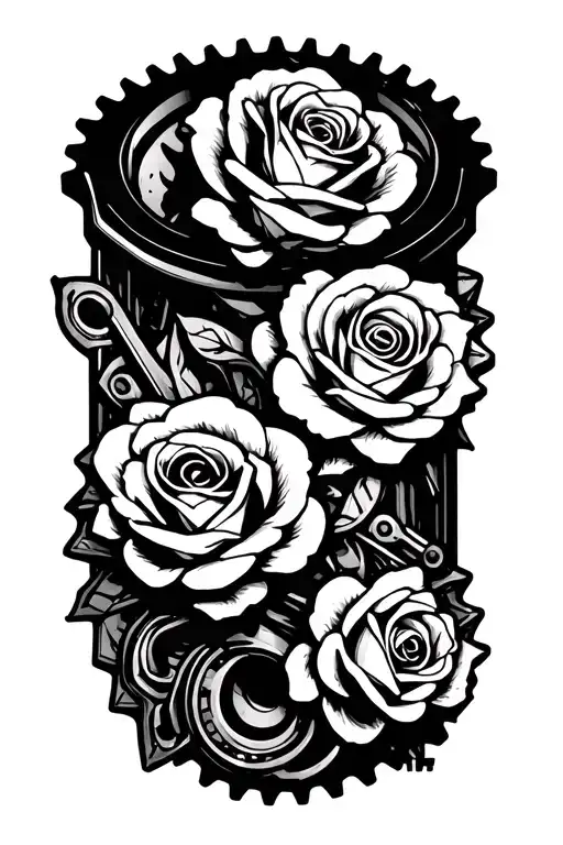motorcross roses chain sprocket implanted into parts tattoo design idea