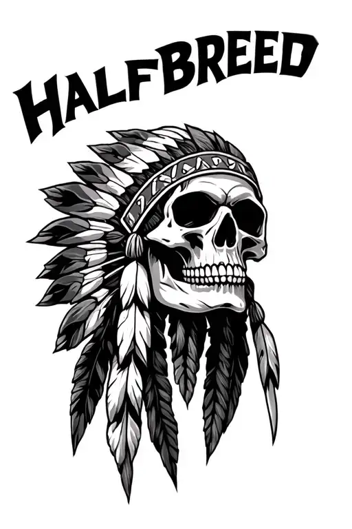 "Halfbreed" native american skull tattoo design idea