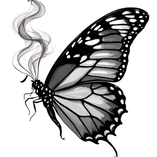 Smoking and color butterfly tattoo design idea