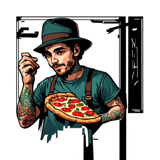 street is closed , turn around pizza boy holding tattoo design idea