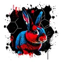 blue red and black rabbit with hexagon motif tattoo design idea