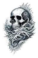 mystical skull inside sacred geometry mandala with ocean waves incorporated tattoo design idea