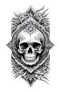 mystical skull inside sacred geometry mandala with ocean waves incorporated tattoo design idea