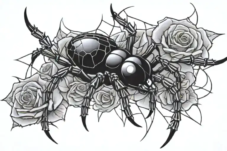 5150 rose with black widow spider with web tattoo design idea