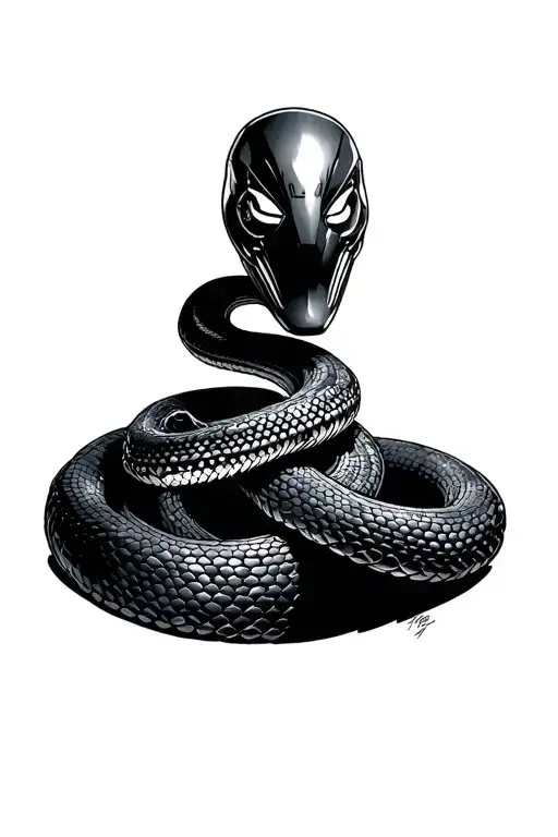 just mask and snake cyborg tattoo design idea