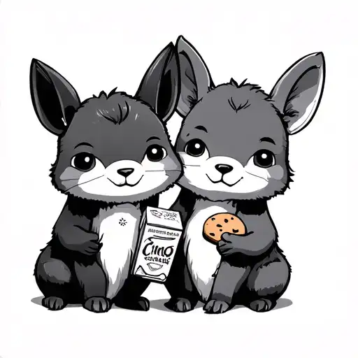 matching animals, one holding a juice box and one holding a cookie, simple tattoo design idea