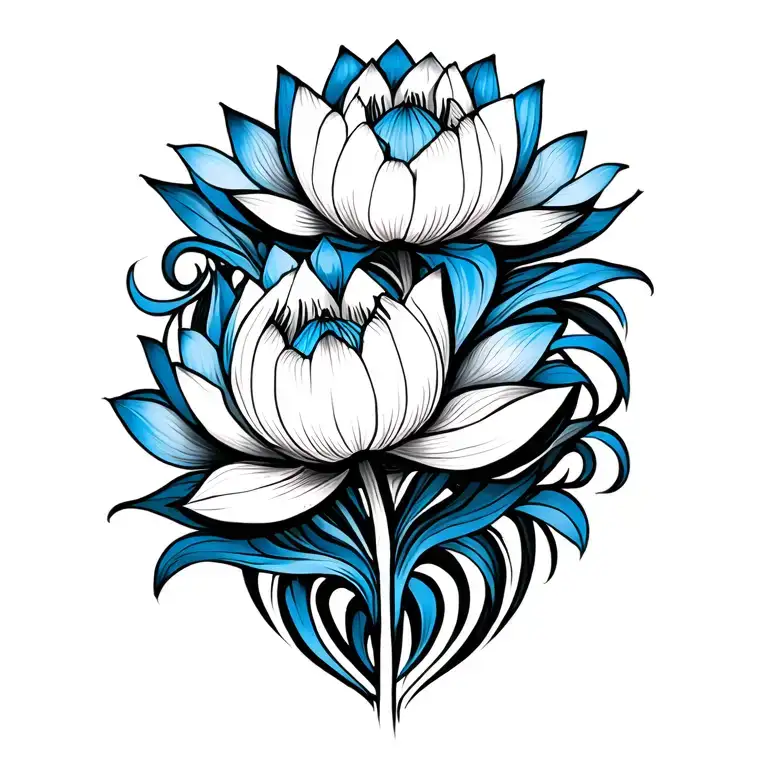 filagree with Egyptian blue lotus flowers intertwined. Only in fine line  tattoo design idea