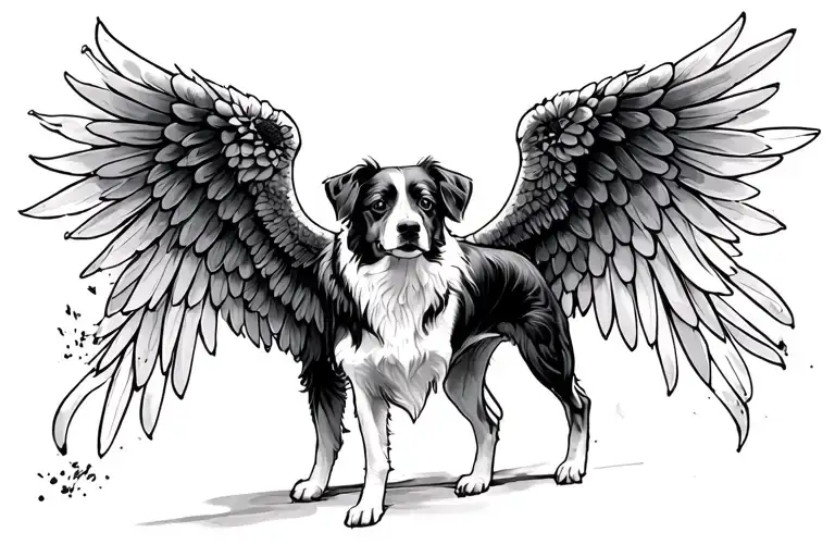 horizontal line dog, 3, zinnas. angel tattoo design idea